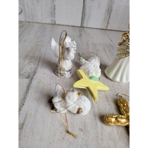Cross angel snow star cherub ornament Xmas religious set harp - Picture 7 of 9